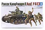 Tamiya 1/35 scale Panzer Kampfwagen II Ausf. F/G model kit box art featuring a German tank and infantry soldiers.