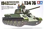 Tamiya 1/35 scale Russian T-34/76 1943 production model tank plastic model kit box art.