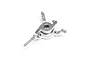 Silver metal RC helicopter swashplate featuring multiple ball links against a clean white background.