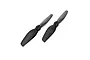 Two black plastic RC helicopter tail rotor blades laid out against a plain white background.