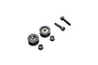 Blade belt guide pulleys set showing two pulleys, two small metal washers or spacers, and two socket head cap screws.