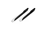 Two black and white carbon fibre main rotor helicopter blades with mounting holes against a white background.