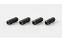 Four black threaded grub screws with hex socket drives arranged in a line on a plain white background.