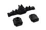 Hobby Plus V2 rear portal axle housing components in black plastic on a plain white background.