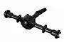 Studio product photo of a black WPL RC rear axle assembly with a central differential housing and drive shaft.
