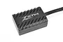 Studio product shot of a ZTW electronic module in a black plastic case with cooling fins and attached wires.
