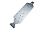 Silver aluminium RC main chassis plate featuring multiple countersunk screw holes and cutouts against a white background.
