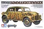 Tamiya 1/35 scale German Steyr Type 1500A Kommandeurwagen model kit box art showing a camouflaged staff car with two crew figures.