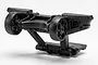 Studio shot of a black MJX RC rear bumper with integrated twin wheelie bar on a clean white background.
