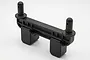 A black plastic RC rear body post mount viewed against a clean white studio background.