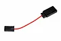 A short wiring cable with two black connectors and a red and white wire on a plain white background.
