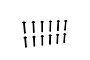 Twelve black button head screws arranged in two parallel rows on a plain white background.