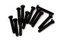 A group of twelve black coarse thread button head screws arranged on a plain white background.