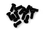 A pile of twelve black button head coarse thread screws arranged on a white background.