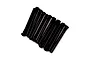 Studio product shot of 12 black metal coarse partial thread button head screws arranged neatly on a pure white background.