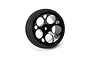 Spektrum black aluminium wide circle transmitter wheel with foam grip against a plain white background.