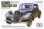 Tamiya 1/35 scale Citroen Traction 11CV Staff Car model kit box art showing a dark grey vintage car with a driver figure.