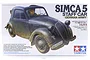 Tamiya 1/35 scale German Simca 5 Army Staff Car plastic model kit box art showing a painted model of the vintage car with a driver figure.