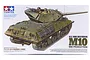 Tamiya 1/35 scale U.S. M10 Tank Destroyer Mid Production plastic model kit box art showing a detailed illustration of the tank.