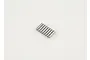 A set of eight silver-colored metal wheel axle pins neatly arranged in a row on a plain white background.