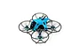 Studio shot of the BetaFPV Meteor75 Pro FPV drone featuring a bright blue canopy and grey protective prop guards against a white background.