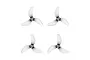 Four clear grey 3-blade drone propellers arranged in a grid against a white background.