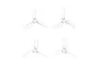 Four white 3-blade drone propellers displayed flat against a plain white studio background.