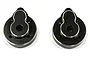 Two black and brass rear portal hub covers shown against a plain white background.