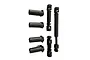 Hobby Plus driveshaft and rear axle hub set containing seven black plastic RC replacement parts against a white background.