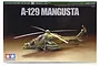 Tamiya 1/72 scale A-129 Mangusta helicopter plastic model kit box art showing a finished olive green military helicopter model.