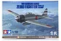 Tamiya 1/72 scale Mitsubishi A6M3 Zero Fighter Model 32 plastic model kit box art showing the aircraft in flight over clouds.