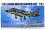 Tamiya 1/48 scale Royal Navy Sea Harrier FRS.1 plastic model kit box art showing the jet in flight over a naval ship.