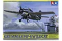 Box art for Tamiya 1/48 Grumman F4F-4 Wildcat model kit, featuring an illustration of the aircraft landing on an aircraft carrier deck.