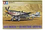 Tamiya 1/48 scale North American F-51D Mustang model kit box art featuring a silver fighter plane with shark mouth nose art on a desert airfield.