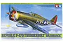 Tamiya 1/48 scale Republic P-47D Thunderbolt Razorback model kit box art showing an olive drab fighter plane in flight.