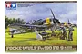 Tamiya 1/48 scale Focke-Wulf Fw190 F-8/9 plastic model kit box art featuring an illustration of the aircraft being serviced by mechanics.