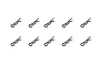 Ten black metal R-clips for RC car bodies arranged in two rows of five on a white background.