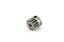 A metallic 15-tooth pinion gear for RC vehicles, featuring a set screw on the side, isolated against a white background.