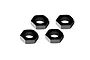 Four black 17mm serrated wheel nuts for RC vehicles arranged on a white background.