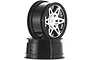 Two ARRMA RC buggy front rims with a chrome six-spoke face and black outer barrel, stacked vertically against a white background.