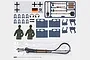 Heng Long 1/16 German Tiger I tank accessory pack including decals, tow cables, tools on a sprue, commander figures, and hatches.