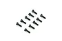 A set of ten black metal cap head screws arranged in a staggered pattern against a plain white background.
