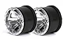 Two ARRMA 2.8-inch chrome and black RC monster truck rims shown from a front-quarter angle against a white background.