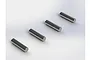 Four identical small cylindrical metal drive pins arranged in a diagonal line on a white background.