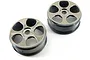 Two ARRMA 3.3 inch Typhon RC buggy rims featuring a five-spoke design with a chrome face and black inner barrel.