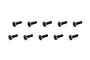Ten black metal countersunk head screws with hex drive sockets arranged in two rows of five against a white background.