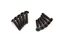 A set of ten black metal countersunk head screws with hex drive sockets, arranged in two groups of five on a white background.