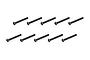 A set of ten black metal button head screws arranged in two rows of five against a white background.