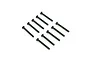 Ten black metal binder head screws arranged in two rows on a white background.