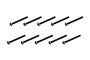 Ten black button head hex screws arranged in two rows of five against a white background.
